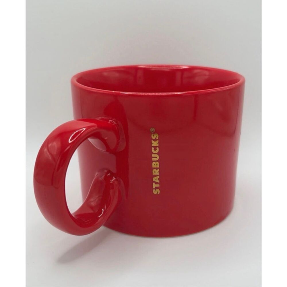 Starbucks Red Gold Mug Coffee Cup 12oz